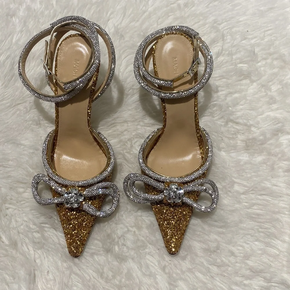 New Mach & Mach Double Bow Crystal embellished‎ glitter pump size 38.5EU - Picture 3 of 15